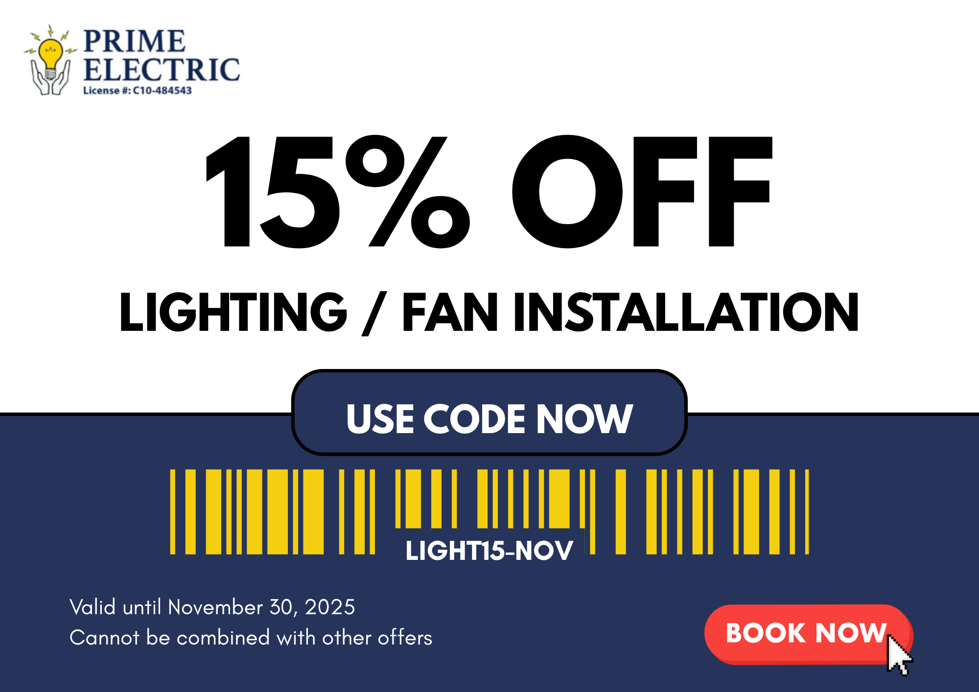 Prime Electric Light & Fan Installation Discount