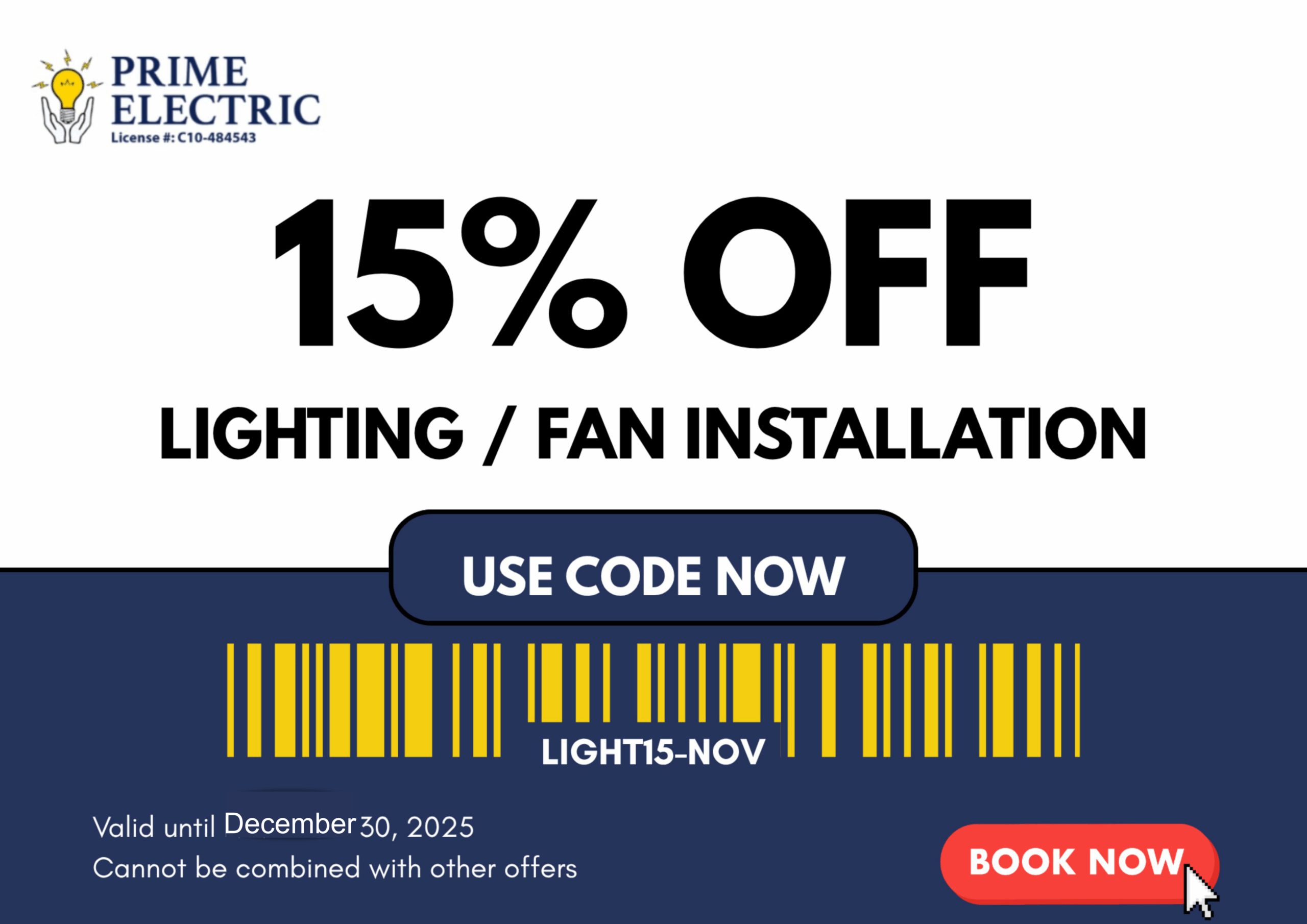 Prime Electric Light & Fan Installation Discount